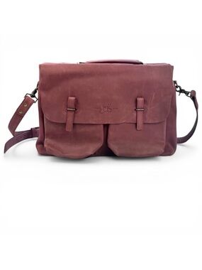 John Fluevog Burgundy Leather Fitzgerald Messenger Bag Satchel
